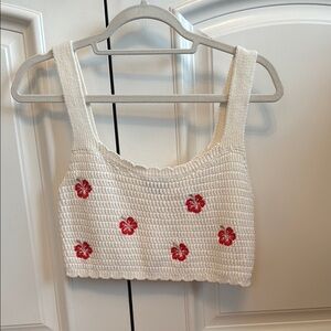 Wild Fable Cream and Red Embellished Crop Tank Top